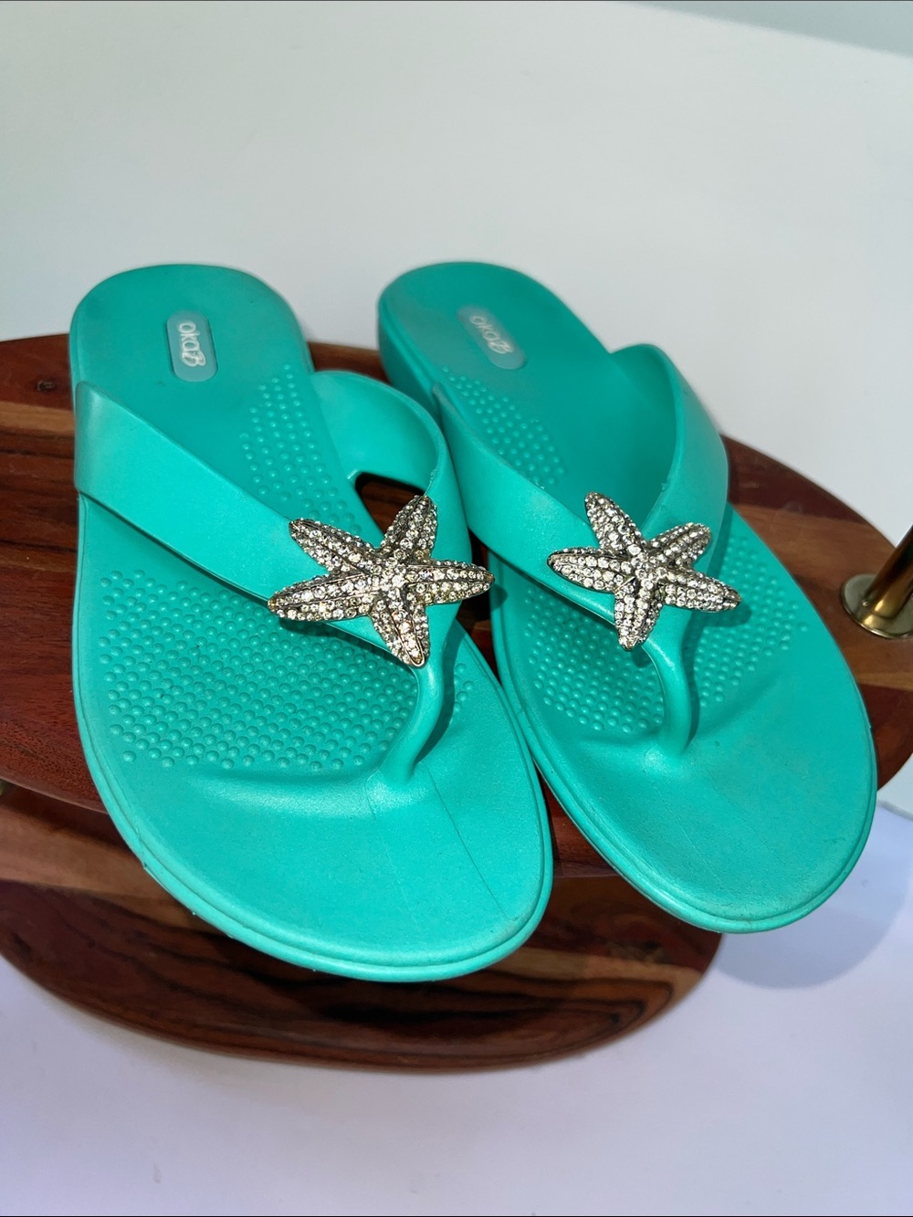 OKA b. Turquoise Starfish Embellished Thong Sandals